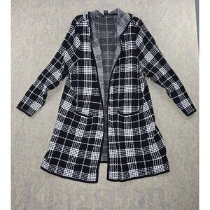 Investments Womens Long Open Cardigan Black & White Plaid Size 3X Rayon Blend